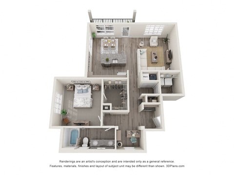 Floor plan for 1 bed, 1 bath, 1040 sqft